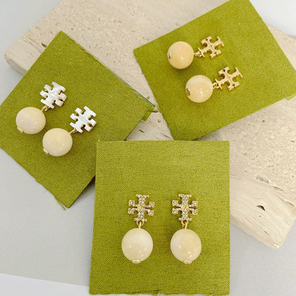 Tory Burch Mother of Pearl Rhinestone Letter Earrings
